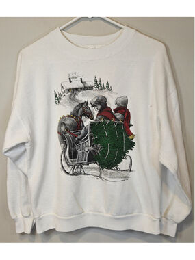 Vintage 1991 Christmas Sleigh Sweatshirt Tee Jays USA Horse Tree Medium